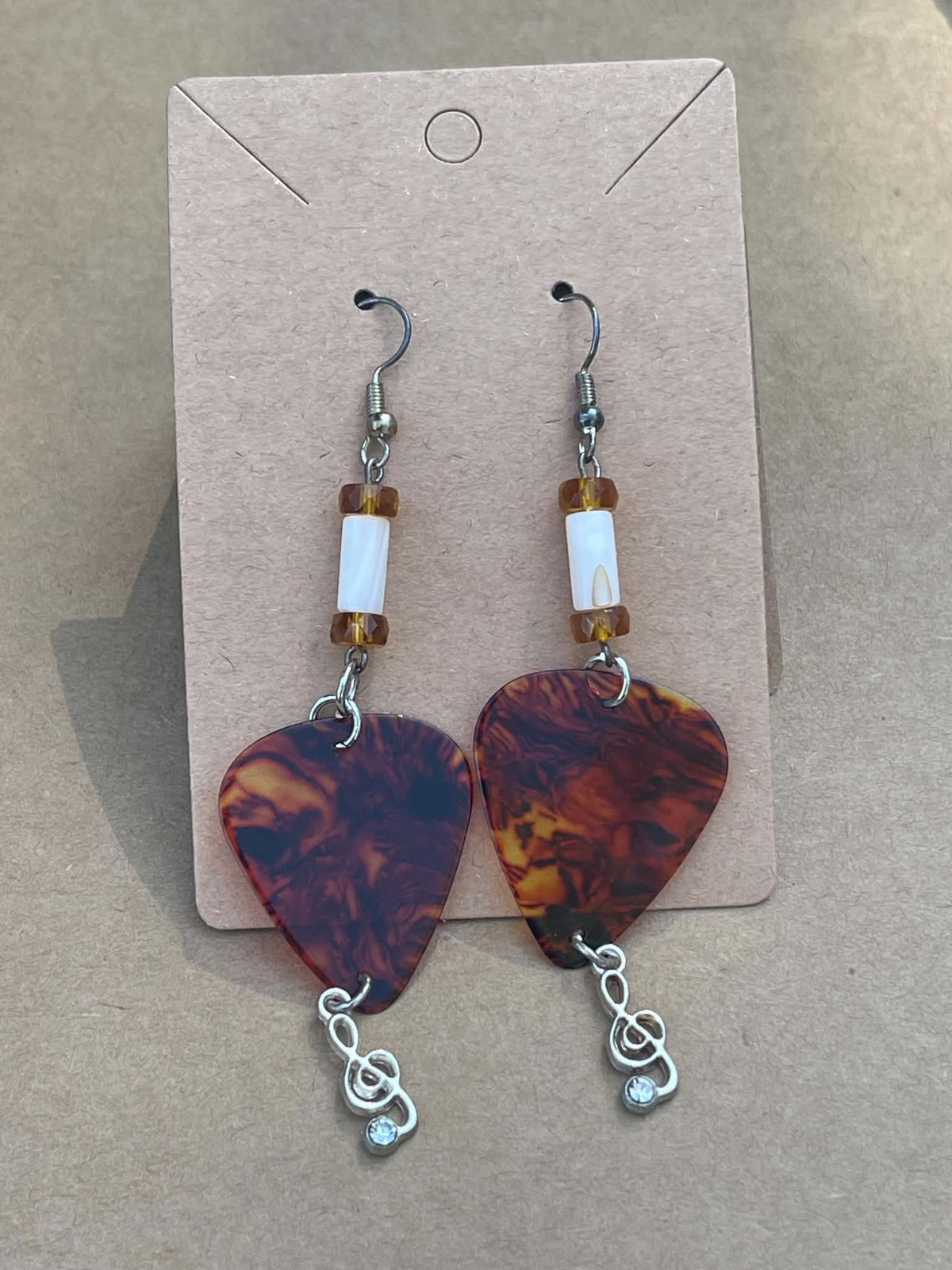 Brown Guitar Pick Earrings