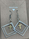 Multi-geometric Earrings with Gold Cross