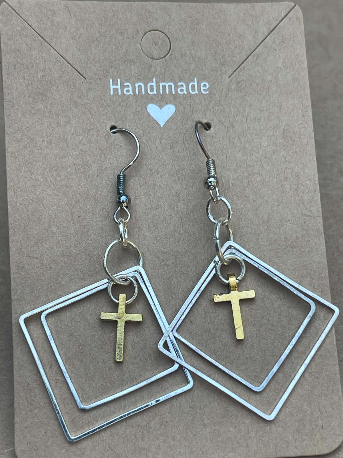 Multi-geometric Earrings with Gold Cross